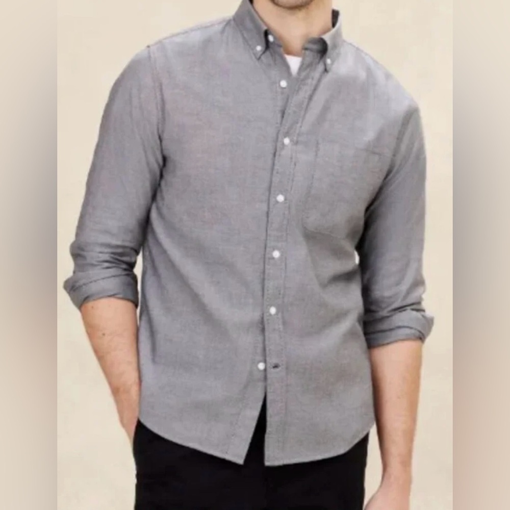 BANANA REPUBLIC Gray Oxford Untucked Fit Button-Down Shirt